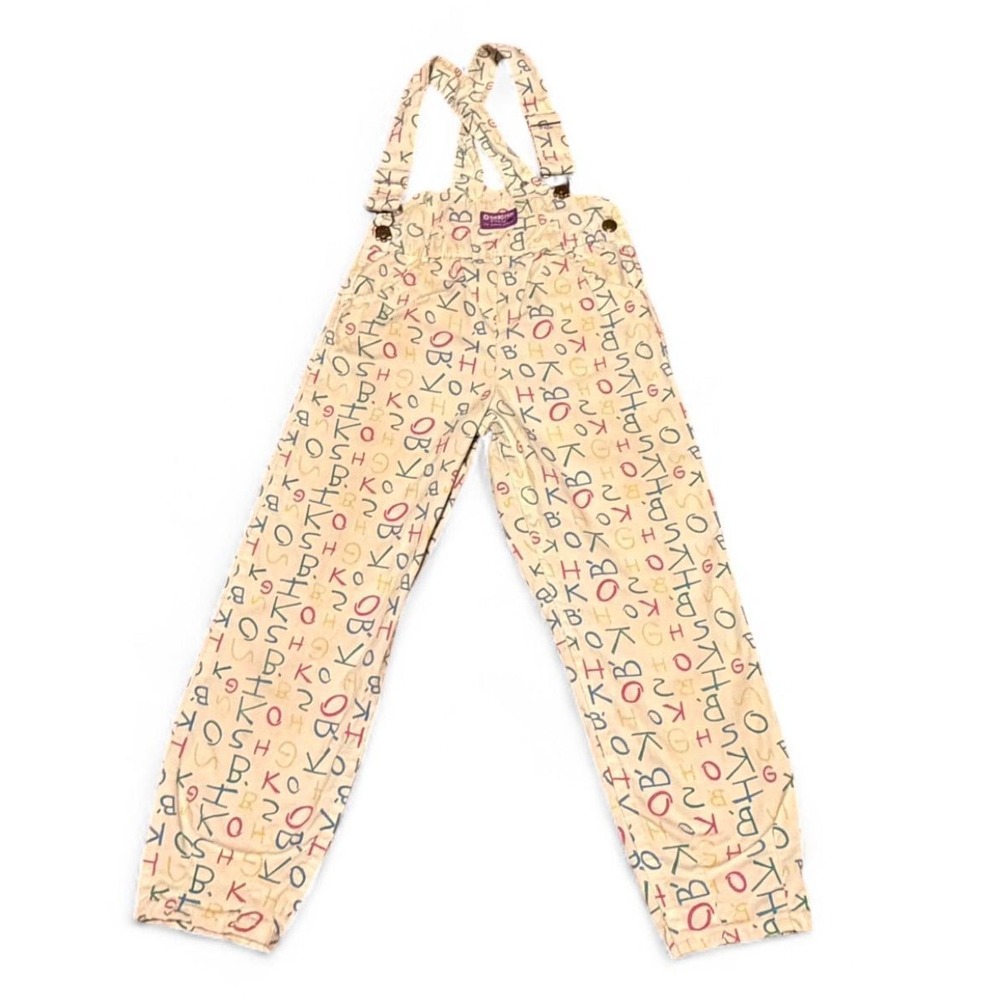 Vintage OshKosh B'Gosh Girls Size 6X Alphabet Print Overalls 90s Colorful